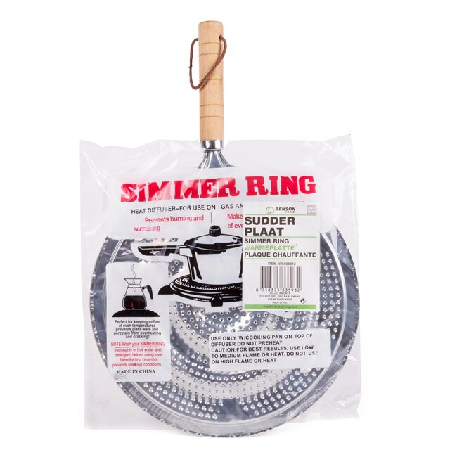 Benson Sudderplaat - Vlamverdeler - Ø 21 cm - Houten Handgreep - Vaatwasserbestendig