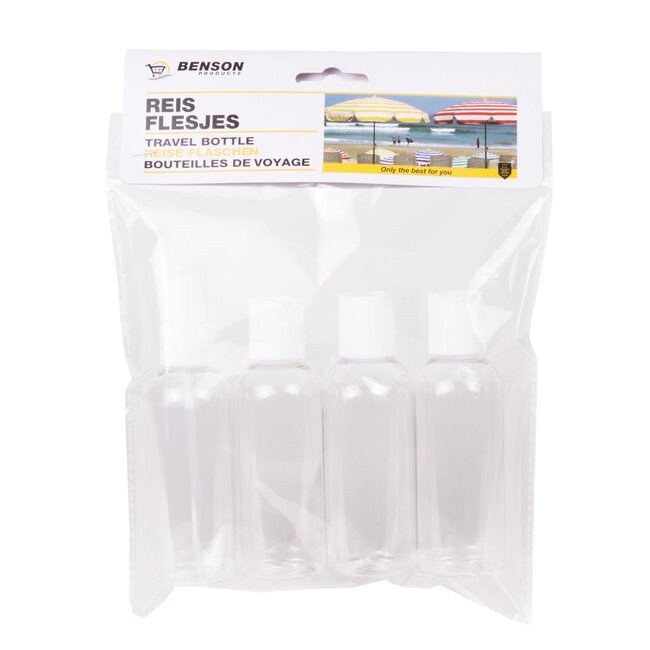 Benson Reisflesjes Set - 4-delig - Transparant - Inclusief Etui - 80 ml