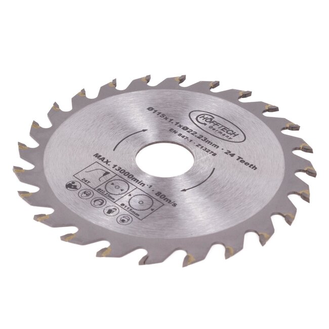 Hofftech Zaagblad cirkelzaag - 24 tanden - Ø 115 mm - Asgat 22.23 mm - Verloopringen 20/16 mm