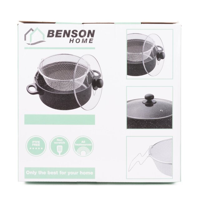 Benson Frituurpan met korf - Carbonstaal - Marmer coating - Ø 26 cm