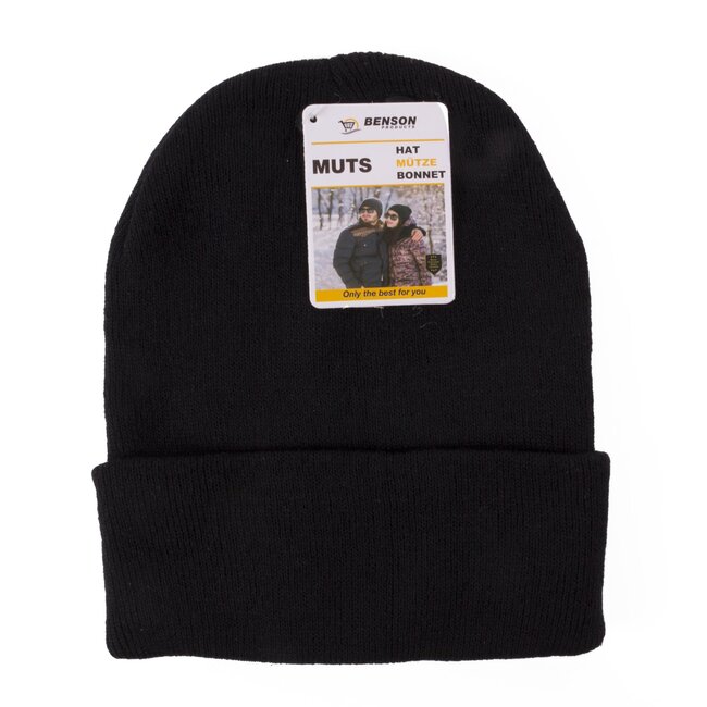Benson Warme beanie muts - gebreid acryl - one size - zwart