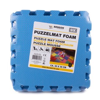 Benson Blauwe Puzzel Vloertegels Foam 30 x 30 cm - Puzzel Speelmat - 9 stuks