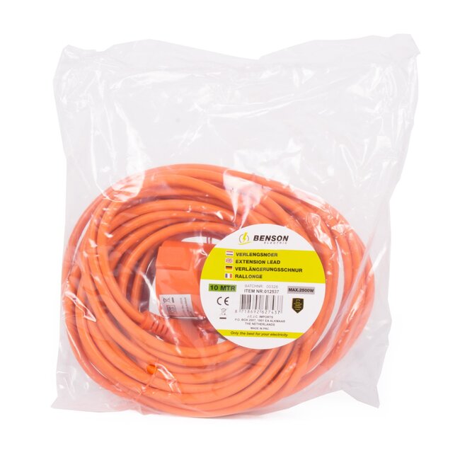 Benson Verlengsnoer - Kinderveilig - Oranje - 10 meter - 2500 Watt
