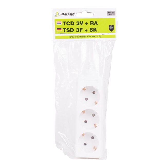 Benson Monteerbare stekkerdoos - 3-voudig - randaarde - zonder snoer - wit