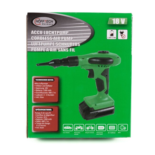 Hofftech Accu luchtpomp - 18V - 2-in-1 functie - Diverse opzetstukken - 45 m³/h