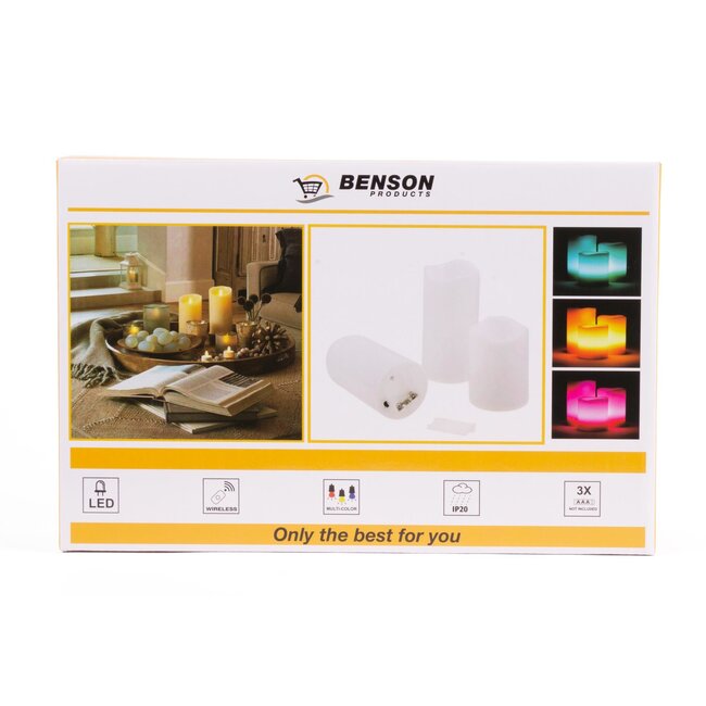 Benson LED kaarsen set - RGB - met afstandsbediening - 3 stuks - realistische vlam