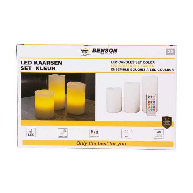 Benson LED kaarsen set - RGB - met afstandsbediening - 3 stuks - realistische vlam