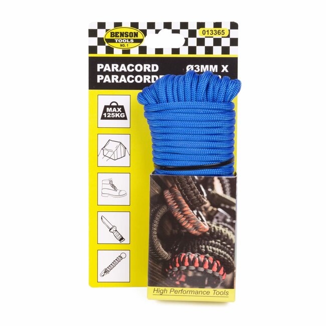 Benson Nylon paracord - 3 mm - 15 meter - blauw - weerbestendig - hoge tenaciteit