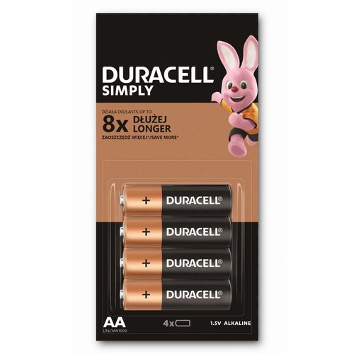 Duracell Simply AA Bl Batterijen 4 x 4 - Pack - 16 stuks - Mn1500 Duracell Simply AA Bl Batterijen 4 x 4 - Pack - 16 stuks - Mn1500