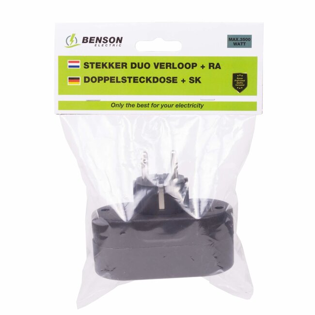 Benson Stekker Duo Verloop - Randaarde - Horizontaal - Zwart - Kinderbeveiliging