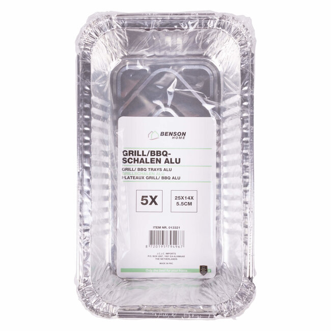 Benson Grillschalen set - aluminium - 25 x 14 x 5,5 cm - 5 stuks - zilver