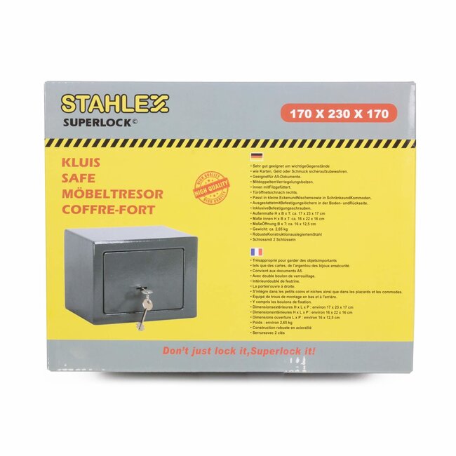 Stahlex Compacte kluis - staal - dubbele vergrendeling - 23 x 17 x 17 cm - 2 sleutels