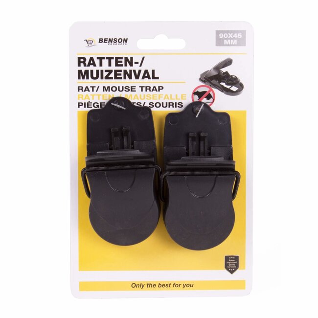 Benson Ratten- en muizenvallen - Veermechanisme - Herbruikbaar - 90 x 45 mm - Zwart - 2 stuks