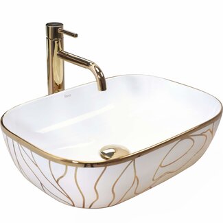 REA Rechthoekige opzetwastafel - glans wit - Wave Gold - 46.5 x 33 x 13.5 cm - keramiek
