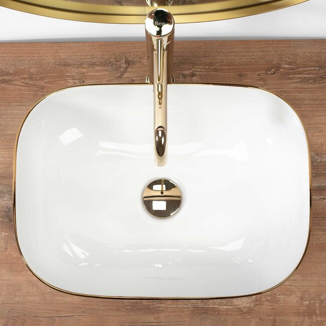 REA Rechthoekige opzetwastafel - glans wit - Wave Gold - 46.5 x 33 x 13.5 cm - keramiek