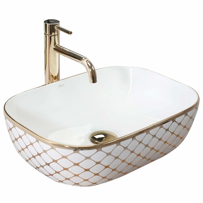 REA Belinda Opzetwastafel - Waskom - 46.5 x 33 x 13.5 cm - Glans Wit/Diamond Gold