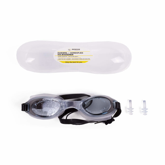 Benson Duikbril voor volwassenen - verstelbare siliconen band - inclusief opbergdoos en oordopjes - kleurenmix