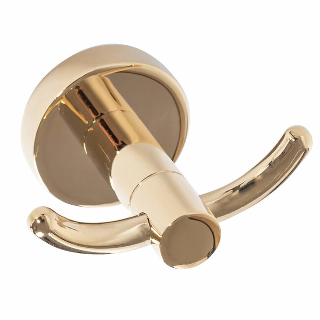 REA Handdoekhouder wandmodel - glans goud - 8.5 x 5 cm - luxe design met twee haken