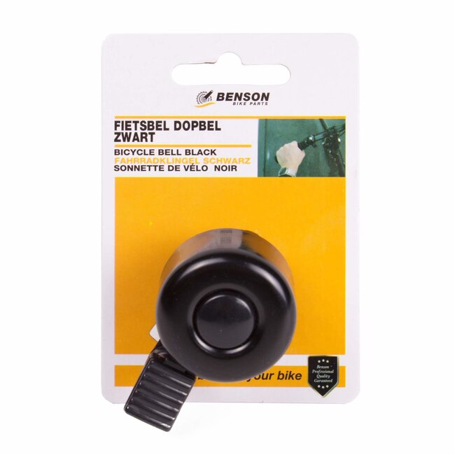 Benson Compacte fietsbel - Strak design - Zwart - 35 mm breed - Inclusief montagemateriaal