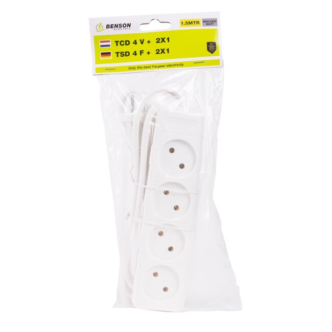 Benson Stekkerdoos - 4 aansluitpunten - 1.5 meter snoer - wit