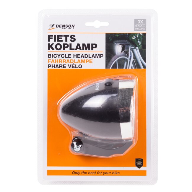 Benson Fietskoplamp - 3 x LED - Zwart - Inclusief Batterijen - 4 Lux - 15 Meter Zichtbaarheid