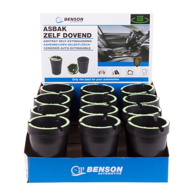 Benson Zelfdovende asbak - glow in the dark - zwart - 10.6 x 8 x 8 cm