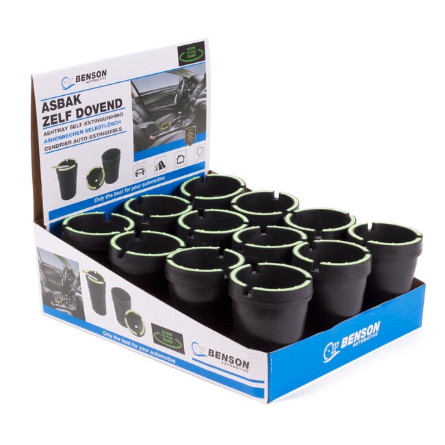 Benson Zelfdovende asbak - glow in the dark - zwart - 10.6 x 8 x 8 cm