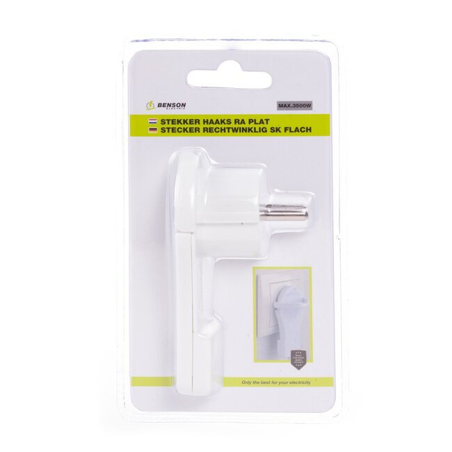 Benson Extra platte haakse stekker - ruimtebesparend - 8 mm dik - wit - randaarde