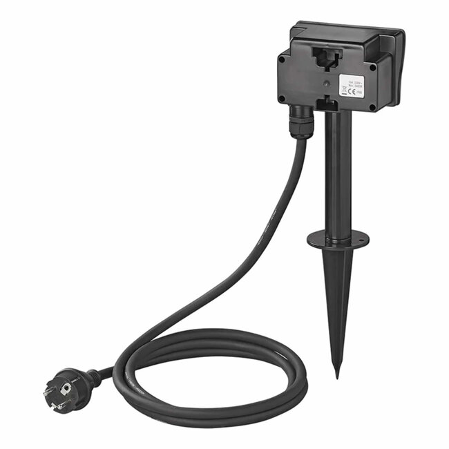 ProPlus Dubbele tuincontactdoos met aardspies - spatwaterdicht - 2 meter neopreenkabel