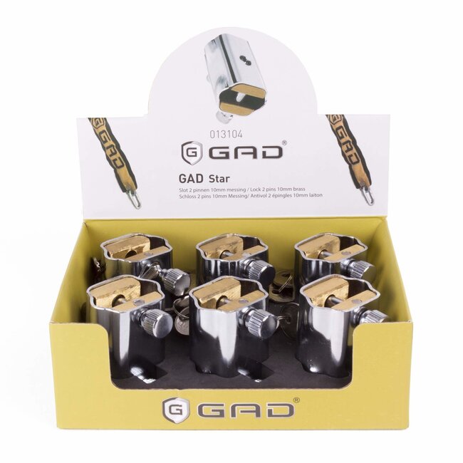 GAD Kettingslot - 10 mm - 2 pinnen - messing - inclusief 2 veiligheidssleutels