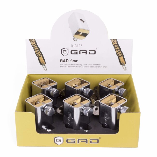 GAD Kettingslot - 8 mm dikte - 2 pinnen - messing - inclusief 2 sleutels