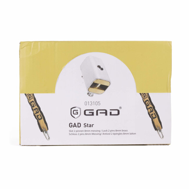 GAD Kettingslot - 8 mm dikte - 2 pinnen - messing - inclusief 2 sleutels