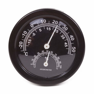 Benson Ronde analoge thermo- en hygrometer - Ø 75 mm - zwart - meetbereik -20°C tot 50°C en 0-100% luchtvochtigheid