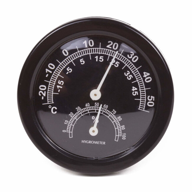 Benson Ronde analoge thermo- en hygrometer - Ø 75 mm - zwart - meetbereik -20°C tot 50°C en 0-100% luchtvochtigheid