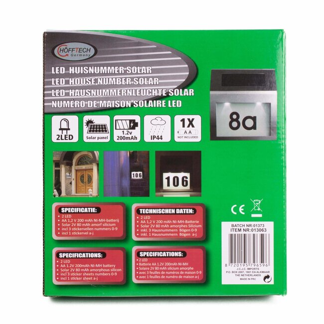 Hofftech LED huisnummer - Solar - RVS - Inclusief cijfers en letters - Eenvoudige installatie
