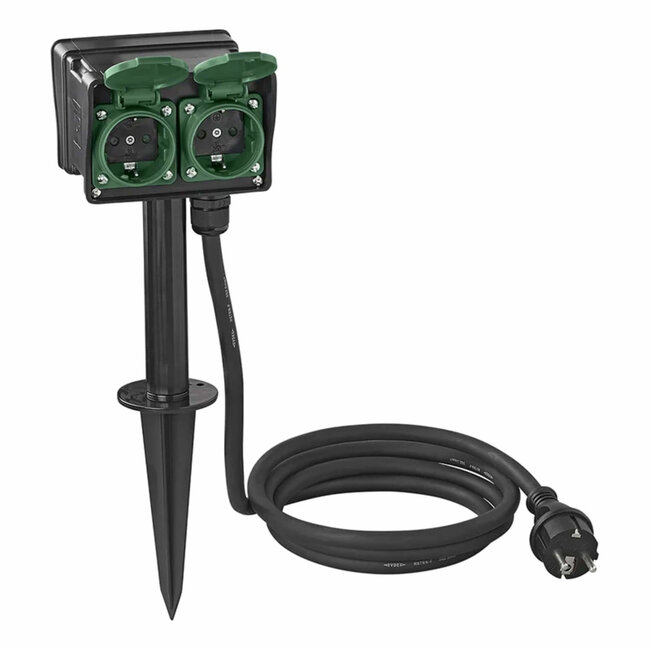 ProPlus Dubbele schuko tuincontactdoos - 4-voudig - 2 meter - weerbestendig kunststof