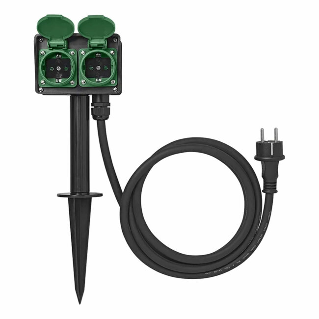ProPlus Dubbele schuko tuincontactdoos - 4-voudig - 2 meter - weerbestendig kunststof