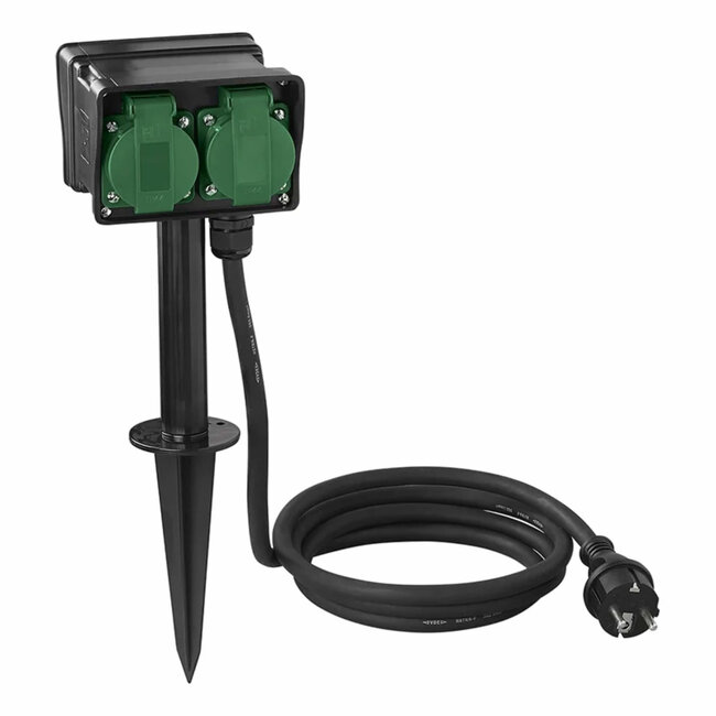 ProPlus Dubbele schuko tuincontactdoos - 4-voudig - 2 meter - weerbestendig kunststof