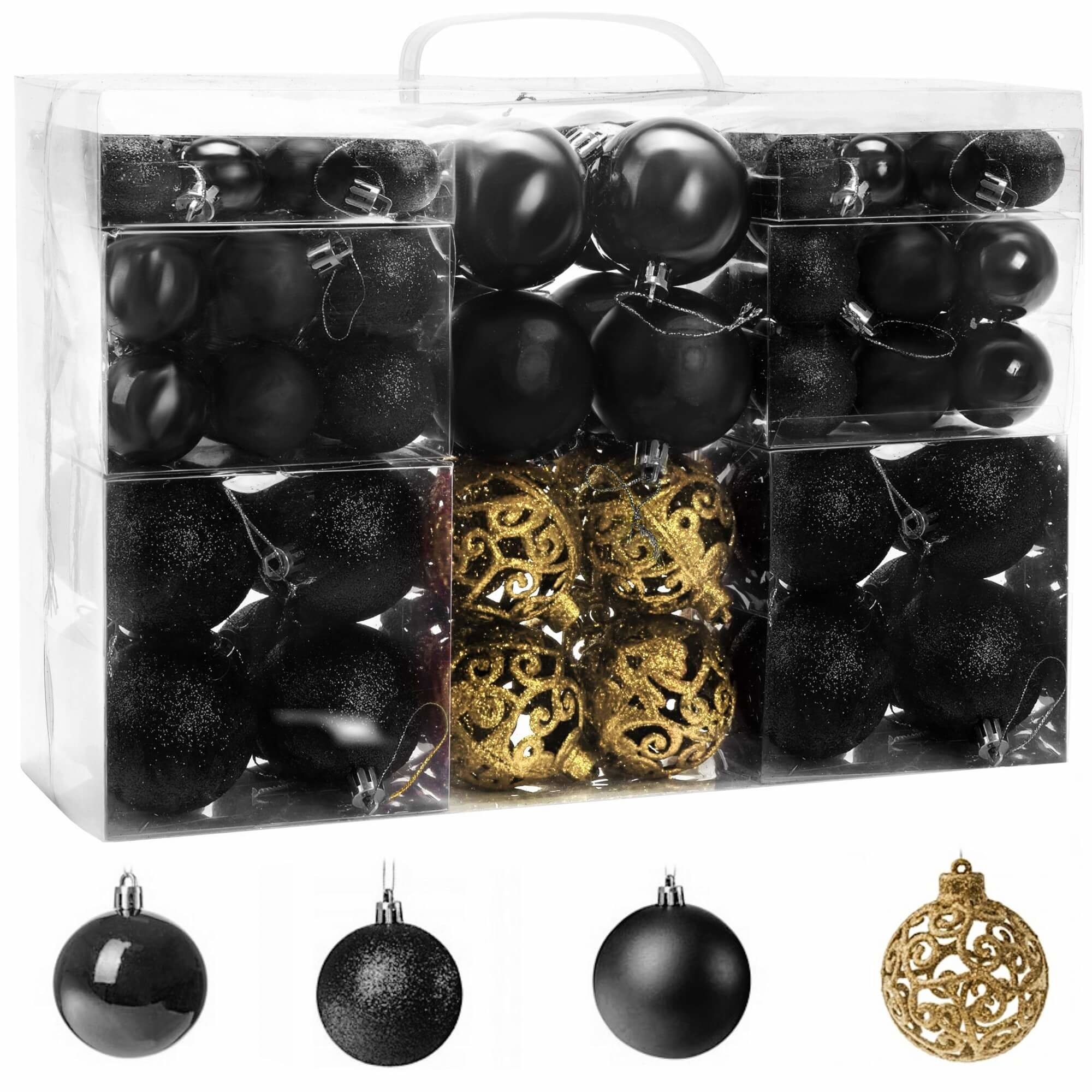 REA Kerstballen Set - Kunststof - Ø 6, 4 en 3 cm - Zwart - 100 stuks