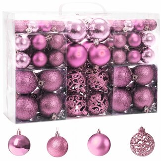 REA Kerstballen Set - Kunststof - Ø 6, 4 en 3 cm - Roze - 100 stuks