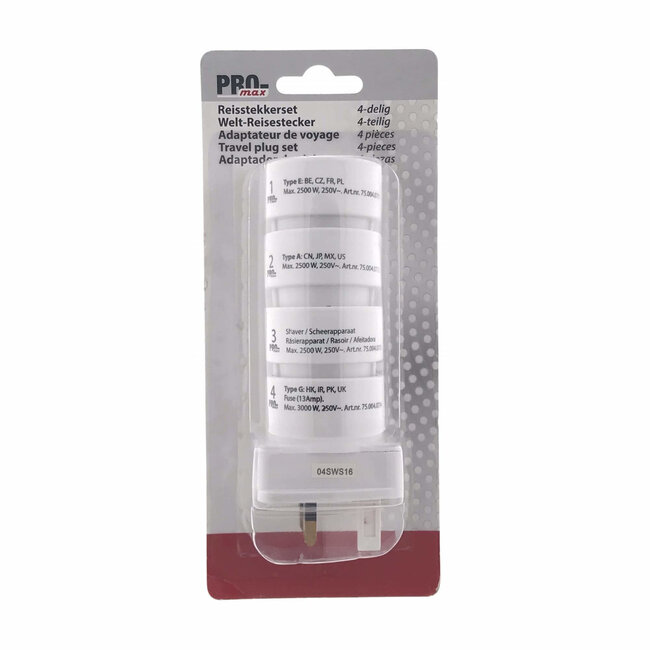 Pro-max Wereldstekker set - 4-delig - 2500 Watt - Inclusief scheerapparaat adapter