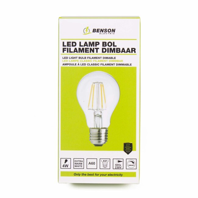 Benson Dimbare LED lamp - 4 watt - E27 fitting - extra warm wit - bolvormig