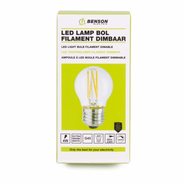 Benson Dimbare LED-lamp - 4W - Bolvorm - Extra warm wit - E27 fitting
