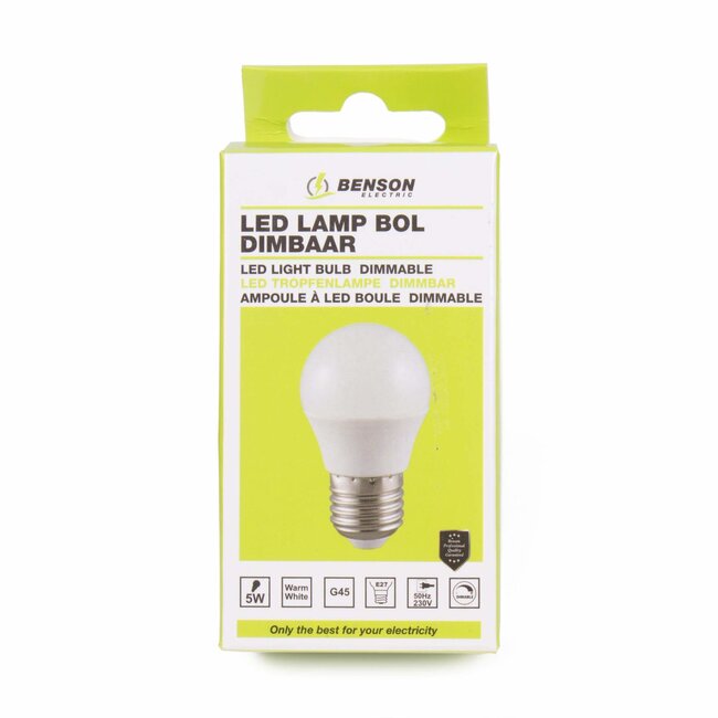 Benson Dimbare LED-lamp - 5W - Warm wit - Bolvorm - E27 fitting - IP54