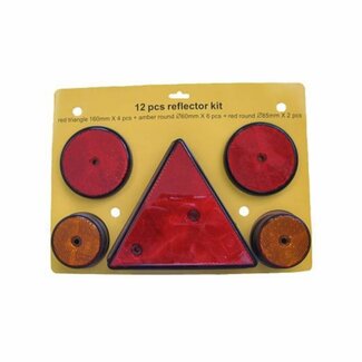 Dragon-Tools veiligheidsreflectorenset voor aanhanger - kunststof - rond en driehoek - 60/80 mm - rood en oranje - 12-delig