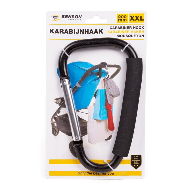 Benson Karabijnhaak XXL - Metaal - Softgrip Handvat - 200 mm - Zwart