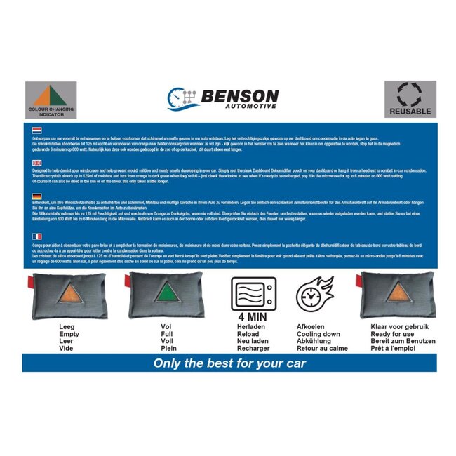 Benson Herbruikbare luchtontvochtiger - 125 ml - Magnetron en zon droogbaar - Vochtindicator