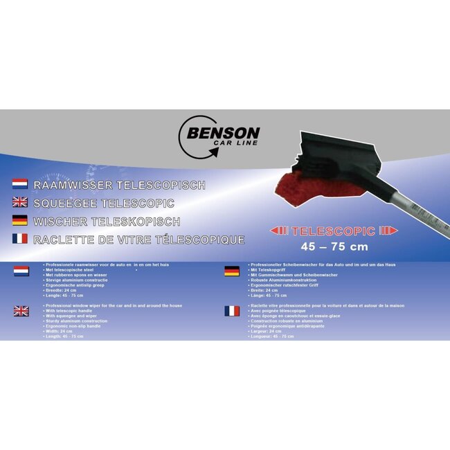 Benson Telescopische ramenwisser - Verstelbaar 45-75 cm - Rood - Streeploos schoonmaken