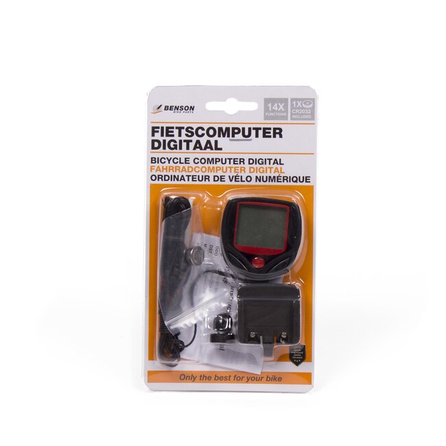 Benson Fietscomputer - 14 functies - bedraad - groot lcd-display - zwart