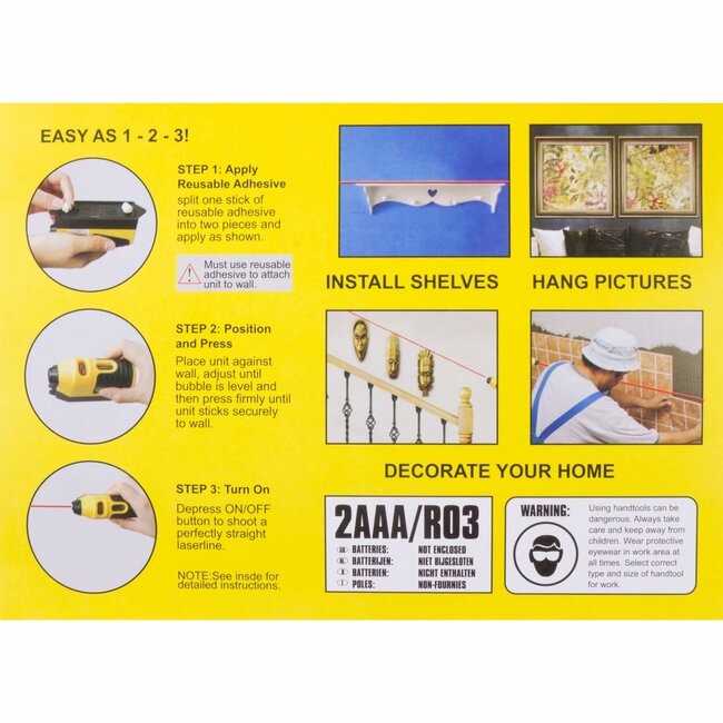 Benson Laserwaterpas - Lijnlaser - 15 meter bereik - Horizontaal en verticaal - Werkt op AAA-batterijen